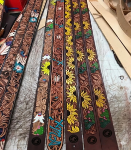 Retro western leather belt handmade floral <b>engraving</b> <b>tooling</b> design cowhide waist strap durable casual fashion accessory unisex - Product Image 5