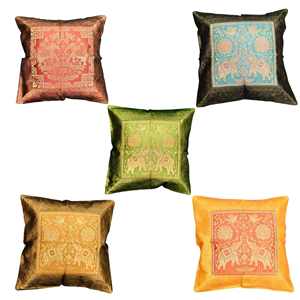 Luxury Digital Print <b>Cushion</b> <b>Cover</b> with Banarasi Silk Brocade & Elephant Pillow <b>Cover</b> for Sofa Bed Reading Chair and Indoor Use - Product Image 3