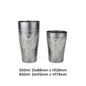 Coctelera Boston de Acero Inoxidable 304 de 850/550 ml con Grabado de Búho Vintage, Superficie Vibratoria para Mezclar Cócteles y Vino - Product Image 3