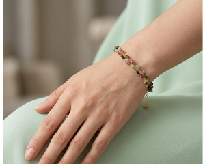 Pulsera de Turmalina Multicolor Natural con Cadena Chapada en Oro de 18K, Estilo Bohemia, para Uso Diario, Unisex, Regalo de Aniversario, Joyería - Product Image 4