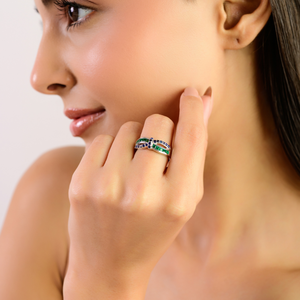 Best Selling Antique Style Bow Knot Genuine Round Cut Blue Sapphire & Princess Cut Emerald <b>Statement</b> 925 Sterling <b>Silver</b> <b>Ring</b> - Product Image 2