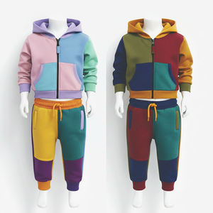 Ensemble de survêtement d'hiver pour garçons, deux pièces, à capuche, décontracté, avec cordon de serrage, imprimé délavé, sweat à capuche et pantalon de jogging, color block, unisexe, multicolore - Product Image 1