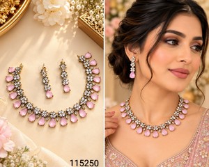 Conjunto de Collar y Pendientes con Diamantes Americanos Brillantes en Forma de Lágrima, Motivo Floral, Joyería de Moda para Bodas, Proveedor Mayorista - Product Image 1