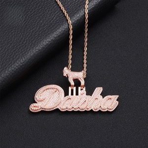 Mens 925 Silver Moissanite Custom Name Pendant Goat Design Iced Script Letter <b>Statement</b> <b>Necklace</b> Luxury Jewellery Gift - Product Image 3