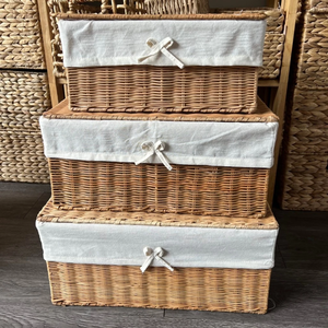 Cesta de Almacenamiento con Tapa y Forro de Tela Blanca, Cesta Organizadora de Mimbre Tejida a Mano con Forro de Algodón Extraíble, Estilo Rústico - Product Image 3