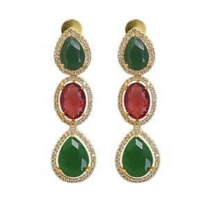 Laxmi Jewellers Emerald Crystal Drop <b>Earrings</b> 18K Gold Plated Women's Fashion Jewelry Bridal Wedding Dangle <b>Earrings</b> - Product Image 1
