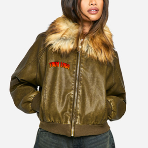 Chaqueta Bomber de Mujer a la Moda, de Cuero de Gamuza Genuina, de Alta Calidad, con Remaches, Forro de Algodón, Cuello de Piel Sintética, Transpirable, para Invierno - Product Image 4
