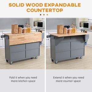 Carrello da Cucina Moderno Grigio Scuro con Ruote, Piano Ribaltabile in Legno di Gomma Resistente, Armadietti Portaoggetti in Acciaio e MDF - Product Image 4