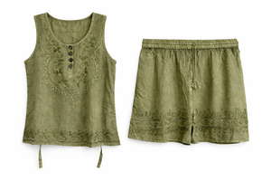 Women's <b>Viscose</b> Embroidered <b>Top</b> and Short Set Manufacturer - Product Image 3