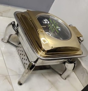 Stainless Steel Chafer Buffet <b>Server</b> Chafing Dish Gas Glass Lid Square <b>Food</b> Warmer Hotel Restaurant Banquet Indian Home Crafts - Product Image 5