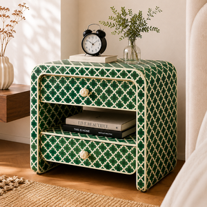 New Arrival Resin Bone Inlay Green Nightstand With Drawers & <b>Shelf</b> Cabinet <b>Bedside</b> End Table For Bedroom Hotel Luxury Home Decor - Product Image 1