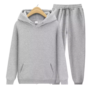 Ensemble de pantalons de survêtement à capuche en polaire de couleur unie grande taille pour hommes broderie écologique respirant à la mode - Product Image 1