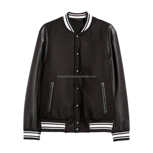 Oem Haute Qualité Écusson Brodé Hommes Collège Personnalisé Blouson de Baseball Blouson Varsity Letterman à Manches en Cuir - Product Image 1