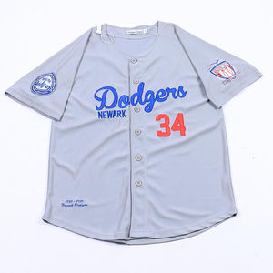 Maillot de baseball des Dodgers de Newark pour homme, gris, manches courtes, en sergé, avec boutons sur le devant, vêtement de sport, coupe régulière pour adulte - Product Image 1