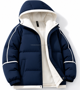 Chaqueta Acolchada con Capucha Azul Marino para Hombre, Informal de Invierno, Gruesa, Resistente al Viento, con Relleno de Poliéster, Cierre de Cremallera, Corte Holgado - Product Image 3