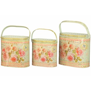 Ensemble de 3 seaux vintage en métal à motif de roses pour la décoration intérieure - Product Image 5