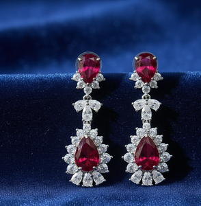 Boucles d'oreilles pendantes en argent sterling 925 plaqué or 18 carats avec zircon cubique et grenat hydrogène en forme de poire, 5,5 pouces, bijoux de mariage, cadeau pour elle - Product Image 2