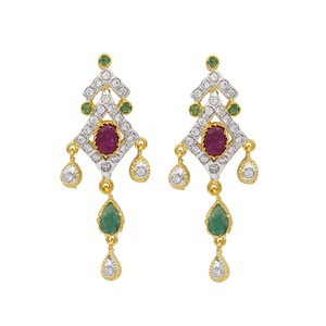 Conjunto de collar y pendientes de moda con rubí, esmeralda y circonita cúbica, corte princesa, chapado en oro, joyería con gemas, estilo nupcial indio para boda. - Product Image 3