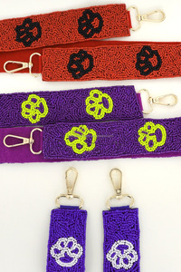 Sangle de sac à bandoulière artisanale perlée, motif patte violet-jaune, personnalisable, pour sacs DIY, accessoire de mode durable, vente en gros - Product Image 3