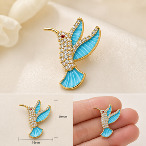 Broche Fino de Colibrí Esmaltado en Plata de Ley 925 con Baño de Oro de 18k, Pin de Solapa de Pájaro para Mujer, Joyería para Regalo o Fiesta - Product Image 3