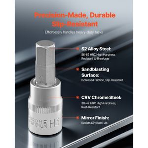 Set di 32 Pezzi di Chiavi a Bussola Esagonali in Acciaio S2 e Cr-V, Standard SAE e Metrico, Attacco da 1/2" per una Migliore Leggibilità - Product Image 2