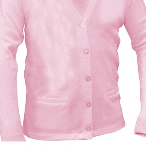 Cárdigan de punto personalizado para mujer de la hermandad universitaria, color rosa claro sólido, cuello en V, estilo universitario con bolsillo OEM. - Product Image 3
