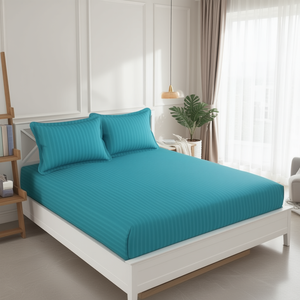 220TC Hotel <b>Bed</b> Sheet Set Queen Size 1 <b>Bed</b> Sheet + 2 Pillow <b>Covers</b> Stripe Cotton Bedding for Home or Hotel - Product Image 3