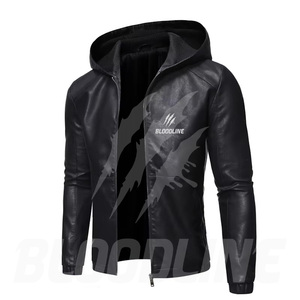Men's Black PU Leather <b>Jacket</b> Moto Biker <b>Jacket</b> Men Hooded Leather <b>Jacket</b> <b>Slim</b> <b>Fit</b> Biker <b>Jacket</b> PU Leather Motorcycle <b>Jacket</b> - Product Image 2