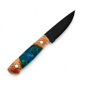 Couteau à découper utilitaire artisanal en acier noir avec manche hybride en résine et bois de ronce pour la cuisine - Product Image 5
