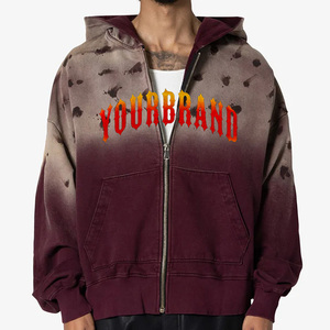 Sudadera con Capucha y Cremallera para Hombre, Marca YOUR BRAND, Talla Grande, Color Degradado, Bolsillo Frontal Estampado, 100% Algodón, Ropa Urbana, Otoño - Product Image 1
