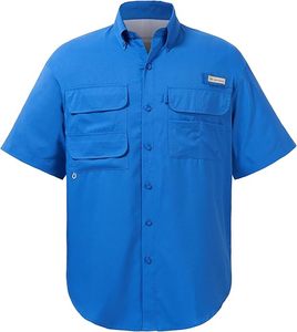 Chemise de pêche pour homme tendance UPF 50, boutonnée, tissée, à manches courtes, pour l'extérieur - Product Image 1