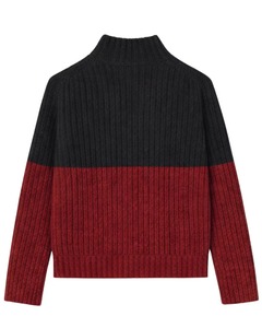 Men Two Tone Ribbed Knit Turtleneck <b>Thick</b> Long Sleeve Soft Wool/Acrylic Winter Warm Casual <b>Cardigan</b> Zipper Black Red Breathable - Product Image 2