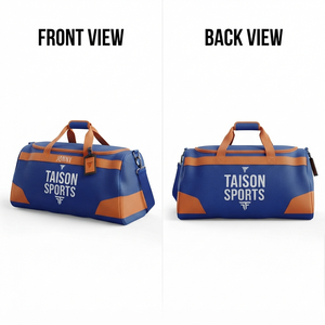 Sac de football américain en polyester Oxford résistant à l'eau 600 GSM de qualité supérieure, style panneau bleu-orange, avec logo personnalisé par sublimation - Product Image 1