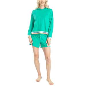 Ensemble décontracté pour femme : short tricoté à capuche et haut à manches longues vert, coupe ample, idéal printemps-été, usage quotidien - Product Image 1