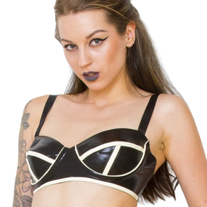 Sujetador balconette de neopreno negro para mujer, copa completa, push-up, con aros, sin espalda, estilo sexy, color liso, tirantes no ajustables - Product Image 4