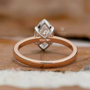 Anillo de Compromiso con Diamante Cultivado en Laboratorio de Corte Marquesa de 0.80/1.00 Quilates, E/VVS2, Certificado IGI, Oro Sólido de 14K/18K, Chapado en Rodio - Product Image 3