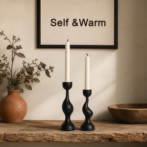 <b>Black</b> Wavy <b>Candlestick</b> Holder Set of 2 for Home Decoration Stainless Steel Durable - Product Image 4