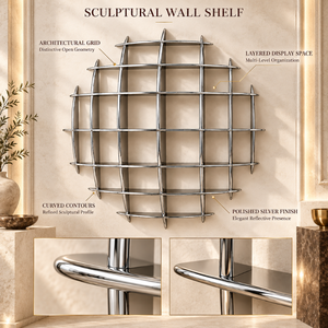 Estante de Pared Metálico Escultural Moderno, Rejilla de Exhibición para Decoración del Hogar y Almacenamiento |   Elegante Organizador Plateado para Interiores de Sala de Estar - Product Image 5