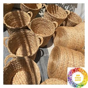 Cesta Decorativa Redonda de Jacinto de Agua Sin Asas, Organizador Hecho a Mano para Estantes, Encimeras, Armarios y Artículos del Hogar - Product Image 6