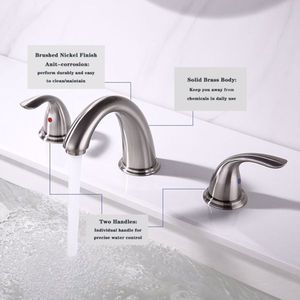 Modern 2-Handle Widespread Bathroom Faucet Brushed Nickel Waterfall Vanity Faucet with 3-Hole Sink Pop Style - Product Image 6