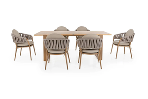 Conjunto de Comedor para Exteriores Mediterráneo, Sillas de Cuerda con Cojines de Espuma, Mesa de Madera para Jardín o Patio - Product Image 2