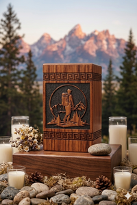 Custom Wooden Memorial Urn Engraved Cremation <b>Keepsake</b> <b>Box</b> Nature Hiking Design for Remembrance Gift - Product Image 2