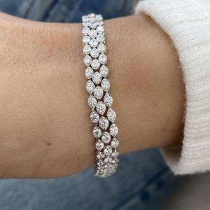 Triple Row Round Cut Diamond Tennis Bracelet Bezel <b>Set</b> Marquise Station Bracelet Sparkle Statement <b>Bangle</b> Bridal Jewelry Gift - Product Image 2