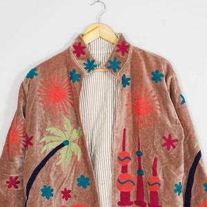 Luxury Artisan <b>Velvet</b> Embroidered <b>Jacket</b> With Floral And Folk Art Pattern Stand Collar Full Sleeve Open Front Unisex Outwear - Product Image 6