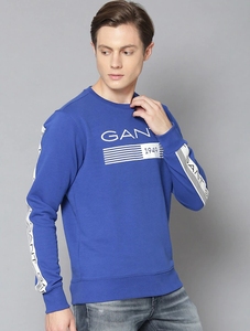 Sudadera Azul para Hombre, Cuello Redondo, Corte Regular, Logotipo Estampado, Informal, Tejido de Punto, 100% Algodón, Otoño - Product Image 2