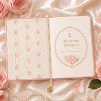 Carnet de notes LABON personnalisé à motif botanique Camélia Rose Pivoine, couverture rigide en similicuir avec dorure céleste, quadrillé à pois, papeterie