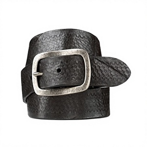 Cinturones Ecuestres de Cuero Vacuno Negro 100% Cuadrados de Acero Inoxidable, Ecológicos, Impermeables, Vintage, Resistentes y Personalizados para Hombre - Product Image 1