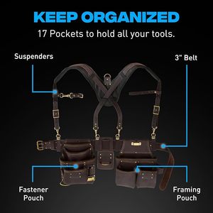 Brown <b>Leather</b> <b>Tool</b> Belt With Adjustable Straps And Multiple Pockets For Universal <b>Tool</b> Storage - Product Image 2