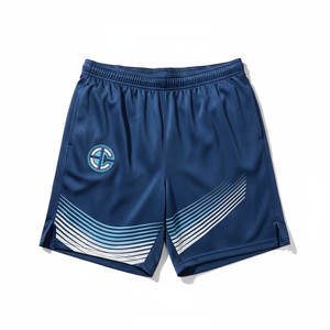 Men's Navy Blue Quick Dry Sport Shorts Mid <b>Elastic</b> Waist Front 100% Polyester Canvas - Product Image 1