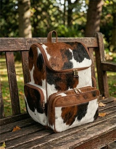 Genuine Cowhide Hair-On Leather <b>Backpack</b> Travel Laptop Bag Custom Logo Wholesale Supplier Bulk Manufacturer LHBP-0018E - Product Image 1